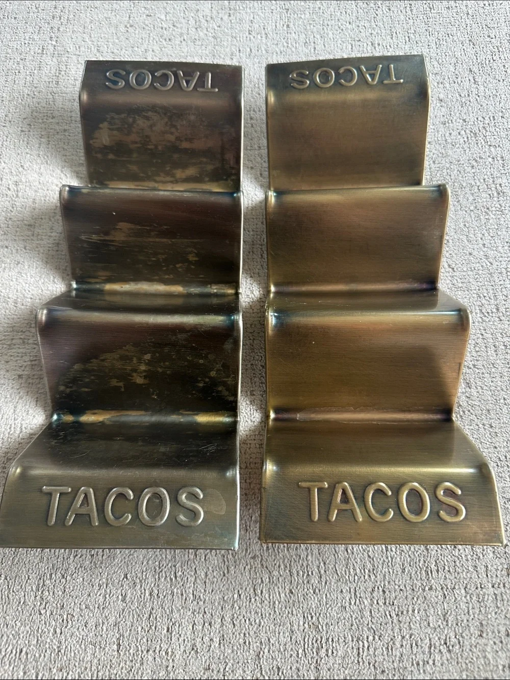 Vintage Mid-Century Modern Solid Brass Taco Holder Stands - Set of 2